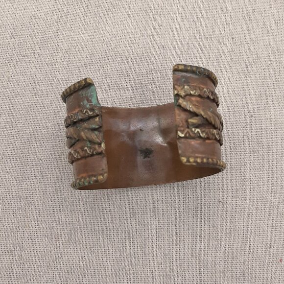Rustic Copper Mixed Metal Rope Cuff Bracelet - Picture 3 of 11